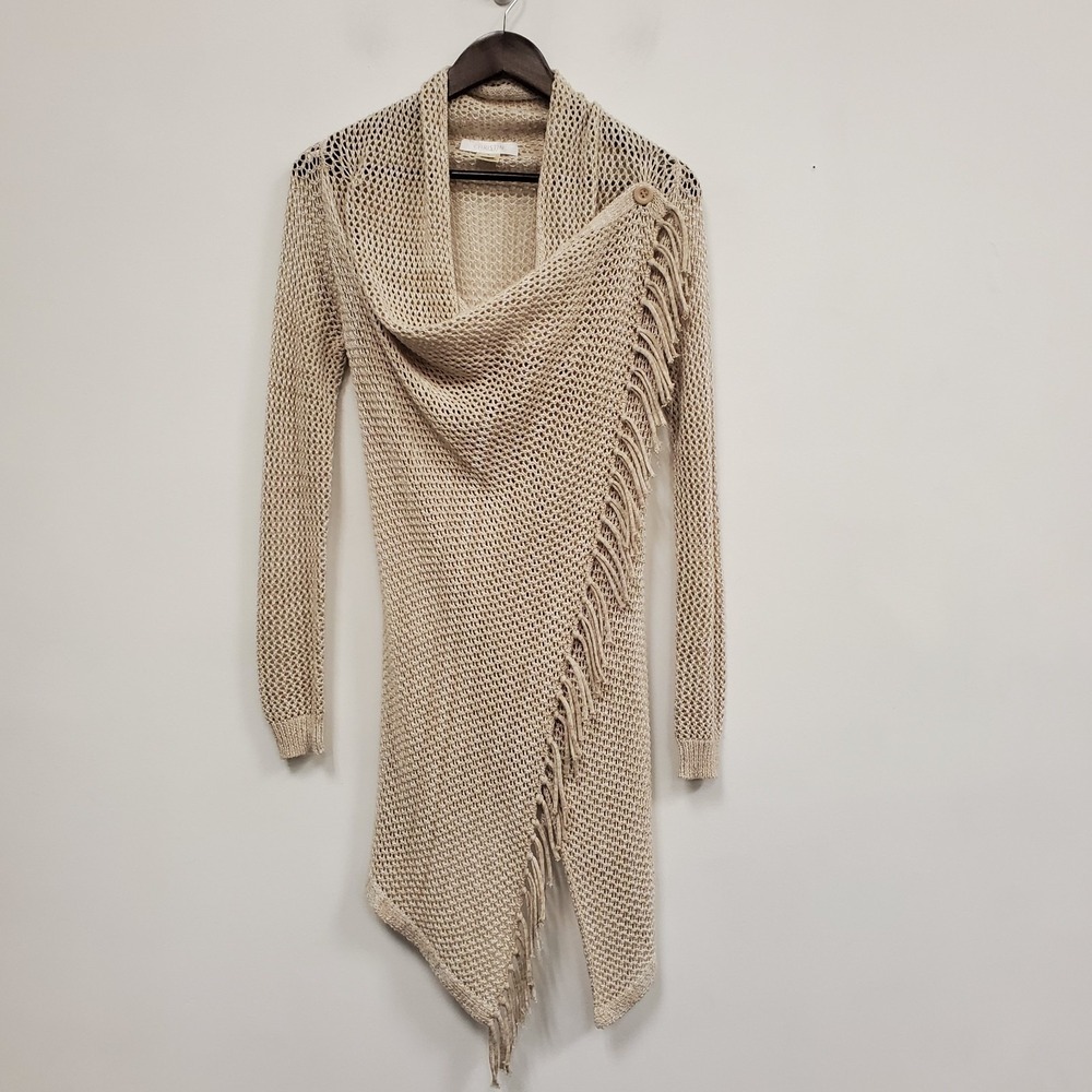 Christin Michaels WomensOpen Knit Fringe Country Cowgirl Cardigan Size S Boho